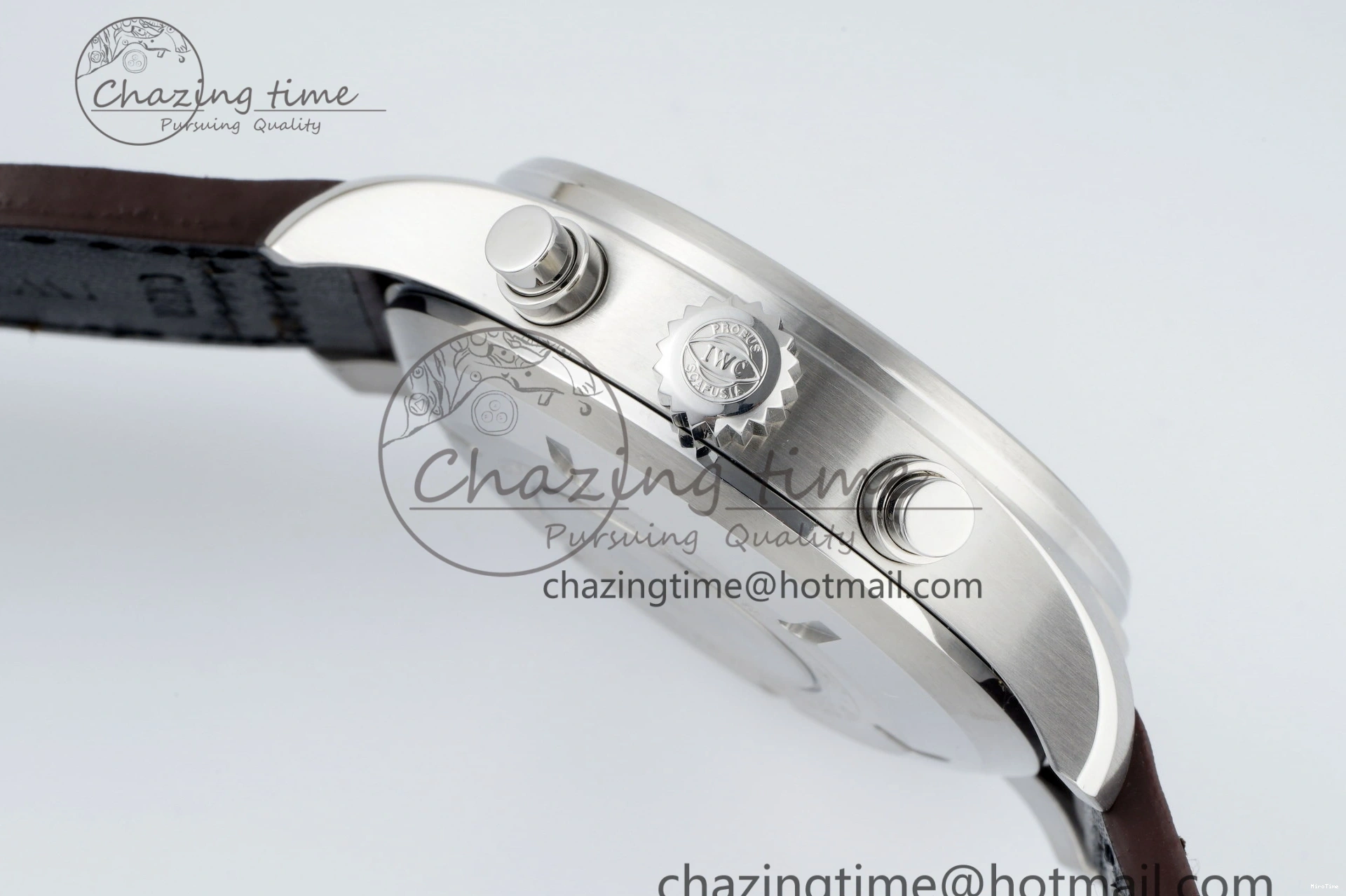 MIROTIME 0118 Pilot Chrono SS AZF 1:1 Best Edition Black Dial Orange Markers on Brown Leather Strap A EasyCare 7065